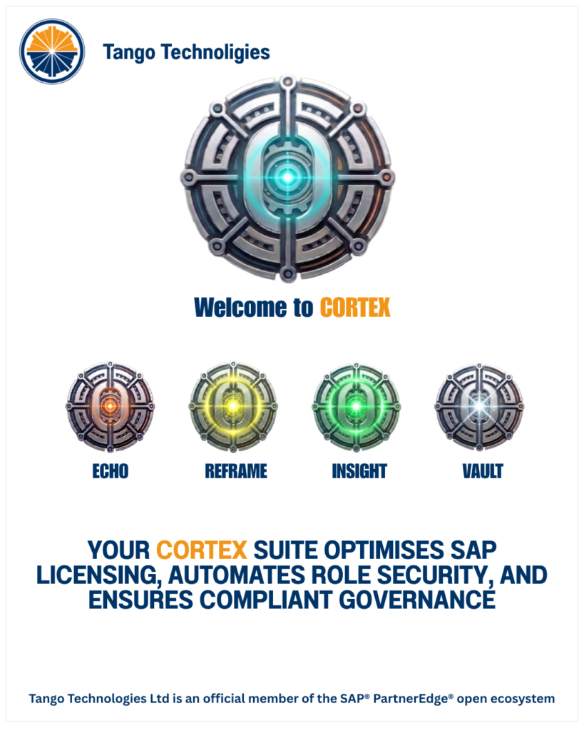 The CORTEX Suite by Tango Technologies Limited: Uniting ECHO, REFRAME, INSIGHT, and VAULT for enterprise SAP optimisation.